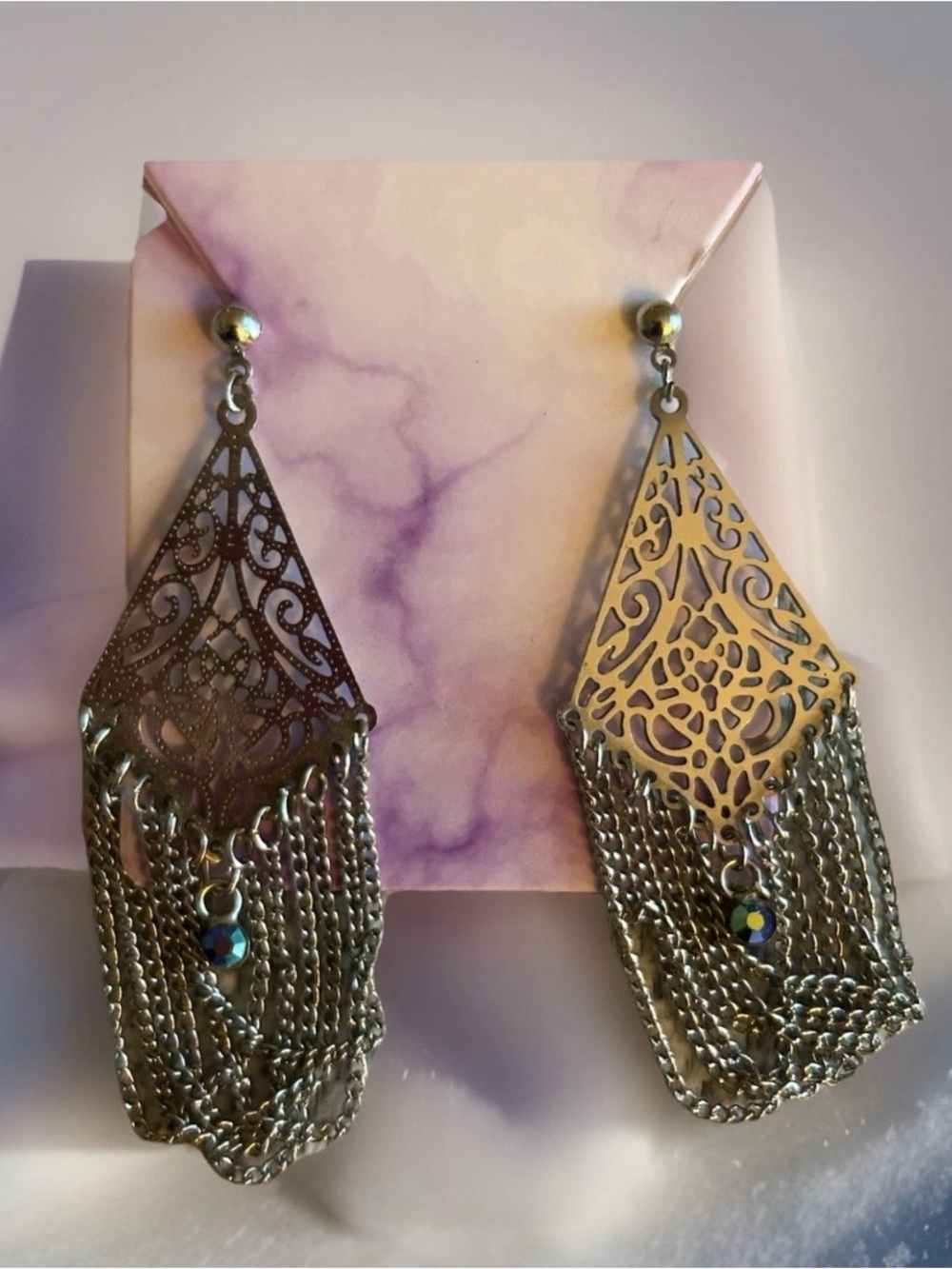 Vintage Silver Filigree Chain Fringe Earrings
